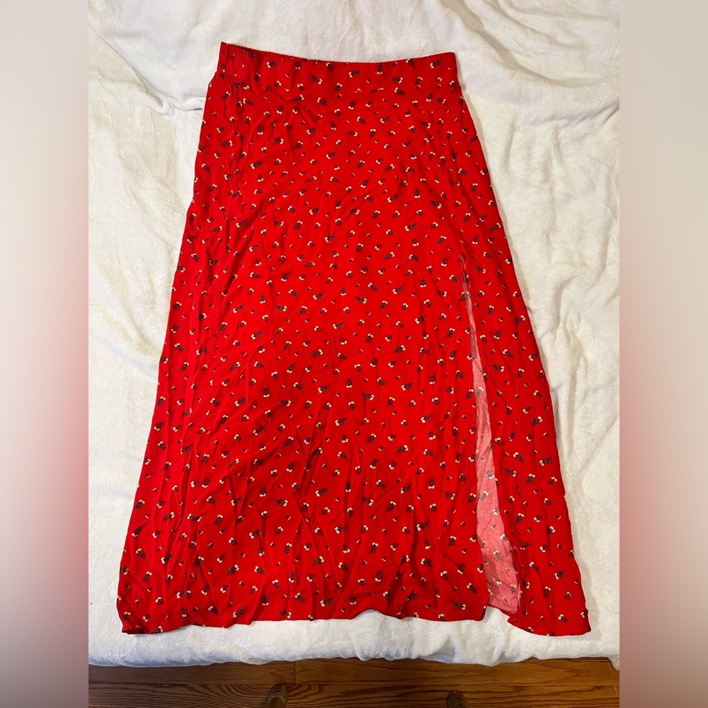 Flowered red long skirt